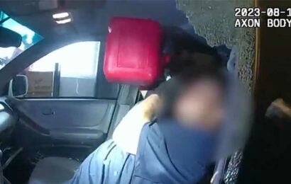 Burglar Chugs Gasoline as Cops Surround Vehicle with Guns Drawn