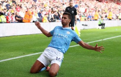 EPL PIX: Rodri fires Man City to the top of table; Cash powers Villa